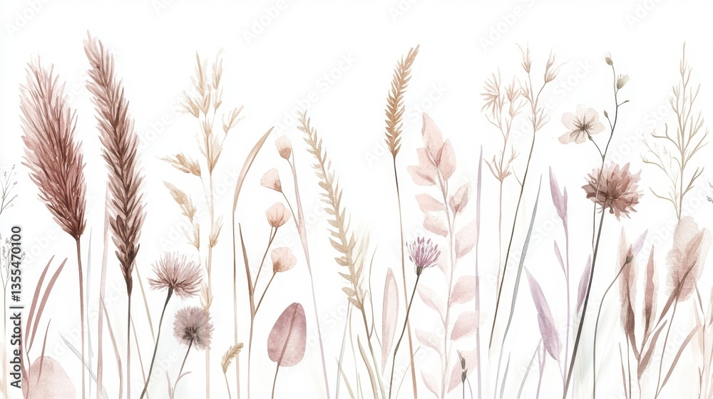 Ilustración de flores y hojas en acuarela