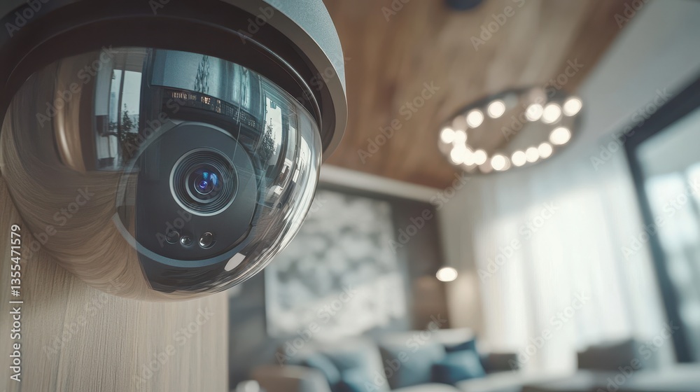Home Security Camera Monitoring Modern Living Room. Home Security Camera Monitoring Modern Living Room.