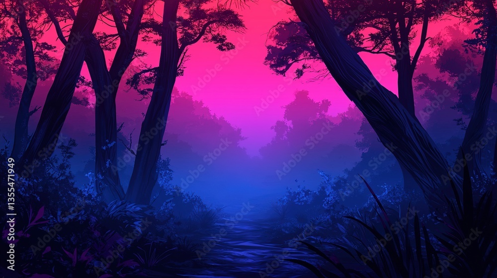 Obraz premium Ancient forest mystery mysterious fog enveloping nature's beauty at dusk gigapixel dreamscape