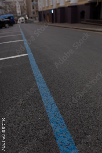 Wallpaper Mural Blue line on empty parking lot, road markings Torontodigital.ca