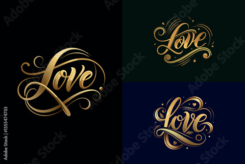Modern calligraphy script loves gold text vectors set on isolated background. 
