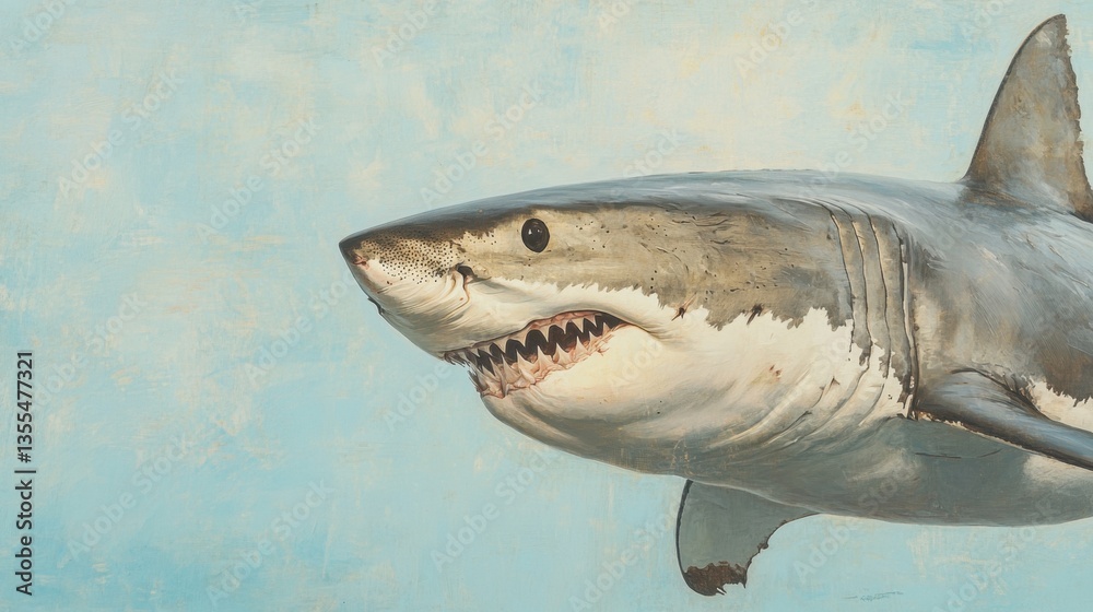 Naklejka premium Tiburón blanco nadando en el océano