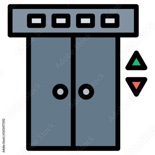 Colorful Flat Outlined Elevator Doors with Arrows Icon