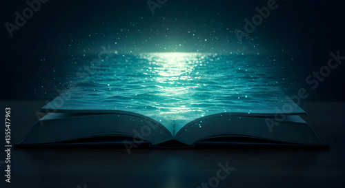 Glowing Sea Within Open Book In Dark Night