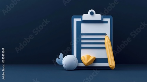 Clipboard with Checklist Pen and Decorative Elements on Dark Background for Planning and Orga photo