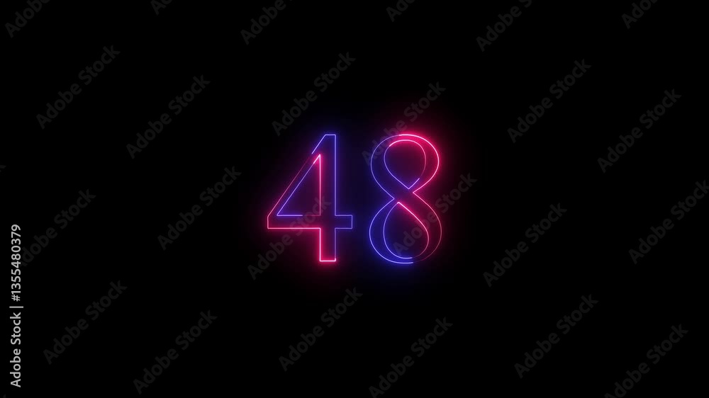 glowing black background animation. neon text 48 number countdown icon 4k video concept. glowing black background animation. neon text 48 number countdown icon 4k video concept.