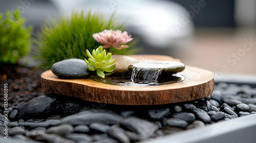 Miniature Zen Garden Water Feature with Succulents