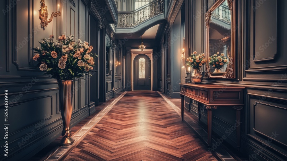 Fototapeta premium Grand Interior Hallway with Wooden Floor and Antique Furniture