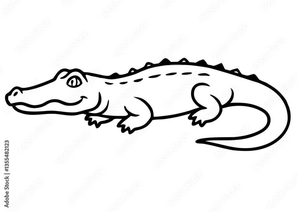 Fototapeta premium Smiling Alligator Illustration: A charming cartoon illustration of an alligator, showcasing its distinctive features and a friendly expression.