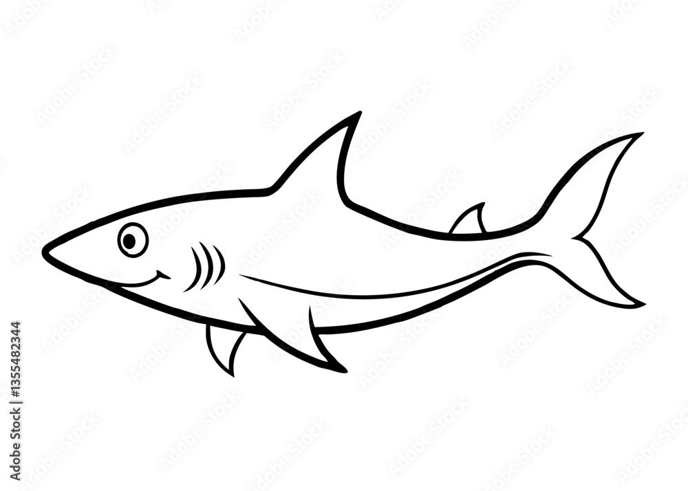 Fototapeta premium Black and White Shark Illustration: A minimalistic yet captivating black and white illustration of a shark, perfect for educational purposes, graphic designs, or adding a touch of aquatic charm.