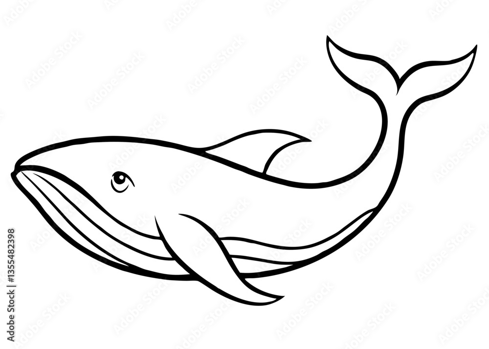 Fototapeta premium Gentle Giant in Monochrome: A simplified illustration of a whale, showcasing its streamlined form, ready to be brought to life with imagination and color.