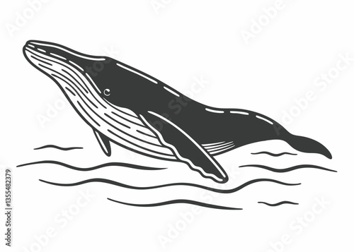 Majestic Leap: A striking illustration of a whale breaches the surface, capturing the essence of marine life and freedom.