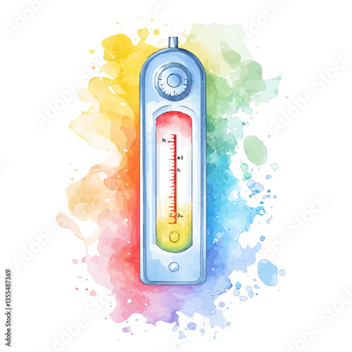 watercolor of PH Meter, isolated on a white background.
