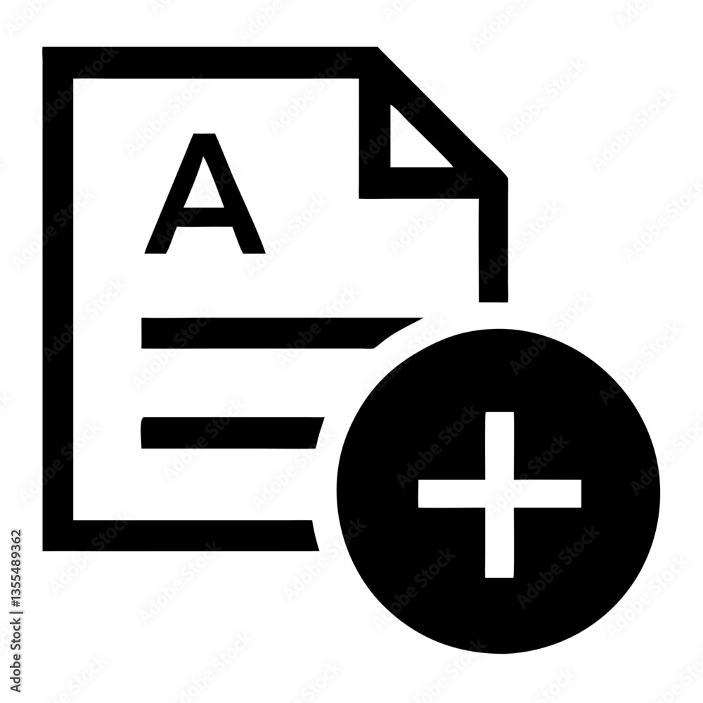 Plus icon enhancing document symbol, digital application concept Plus icon enhancing document symbol, digital application concept