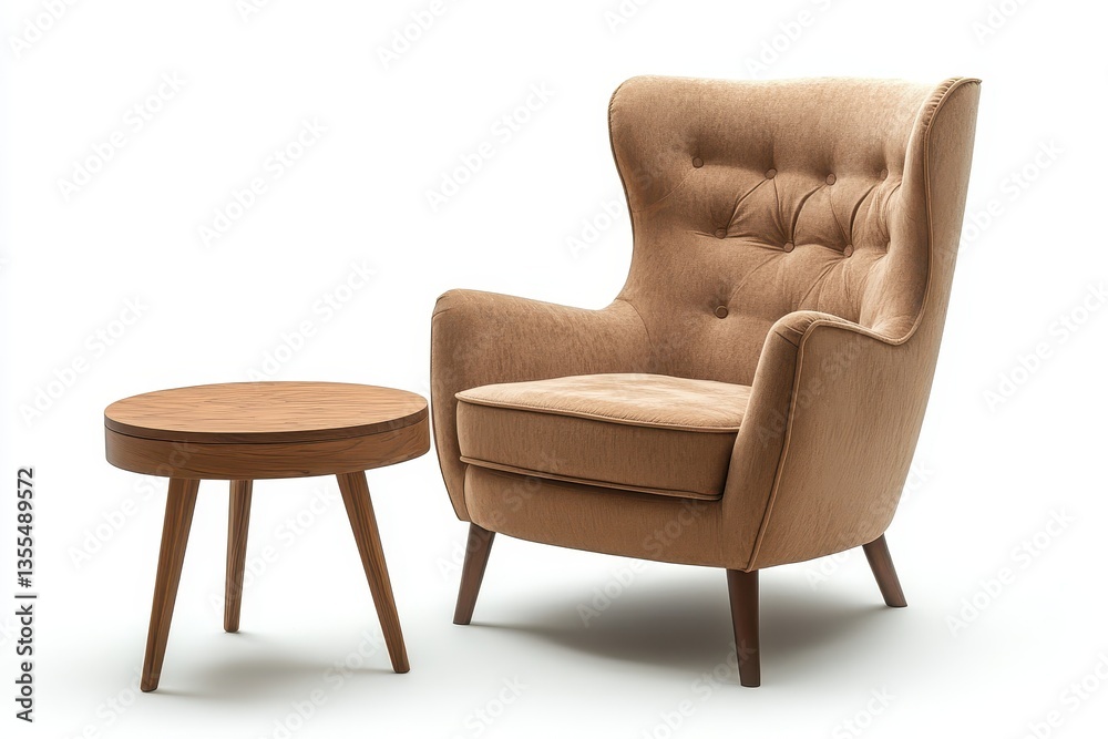 Obraz premium Armchair and coffee table alone on white surface