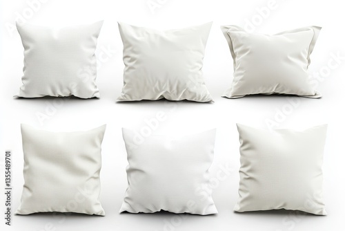 Array of plush cushions on light backdrop