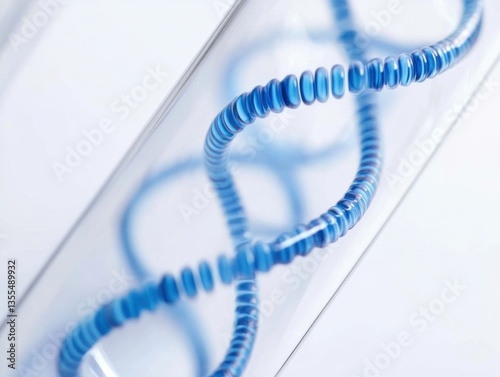 Dna strands rotating inside glass tube in medical research laboratory