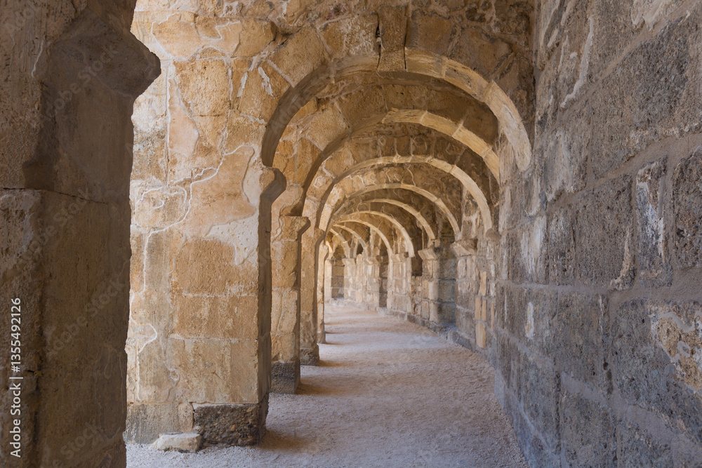 Naklejka premium Panorama of the well-preserved Roman theatre in Aspendos in Antalya, Turkey