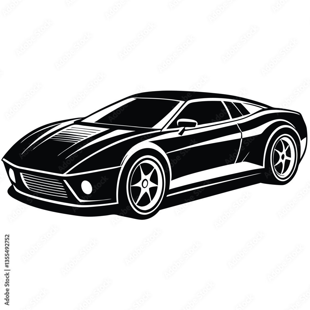 Black and White Vector Sports Car Illustration | Minimalist Auto Graphic Design Black and White Vector Sports Car Illustration | Minimalist Auto Graphic Design