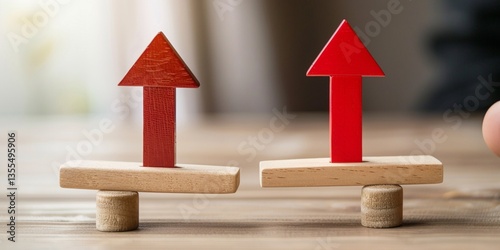wooden blocks with red arrow
