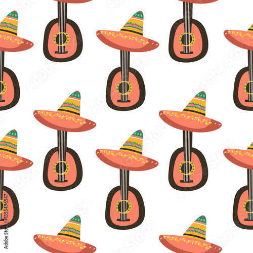 Cinco de Mayo Patterns – Colorful Mexican Holiday Seamless Designs with Sombreros, Guitars, Margaritas, Cacti, and Festive Party Elements