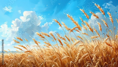 Oatmeal ears, whole grain cereal illustration. Oatmeal. Wheat ears, wheat porridge. Oat flakes. Healthy breakfast.