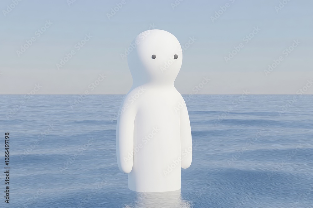 Obraz premium Lonely figure adrift in tranquil ocean