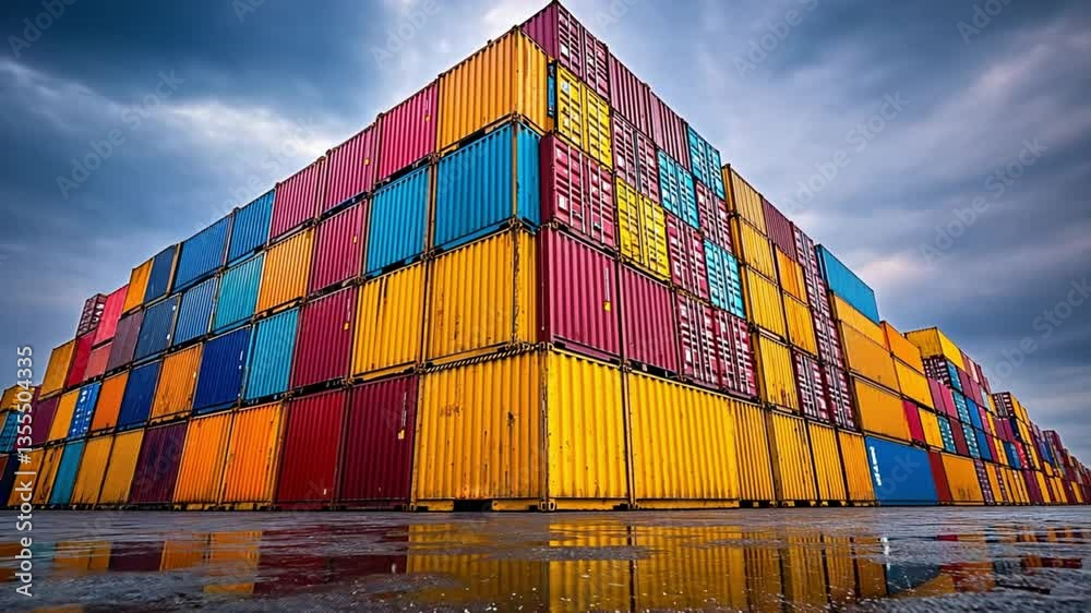 Colorful Cargo Containers Stacked High at Port