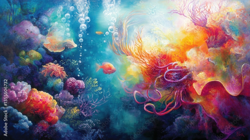 Fototapeta premium An artistic underwater depiction of a coral reef ecosystem