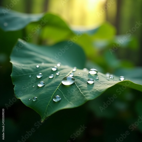 Crystal Clear Water Droplets on a Leaf photo