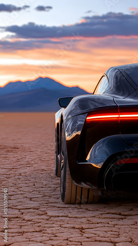 Luxury sports car sunset desert drive