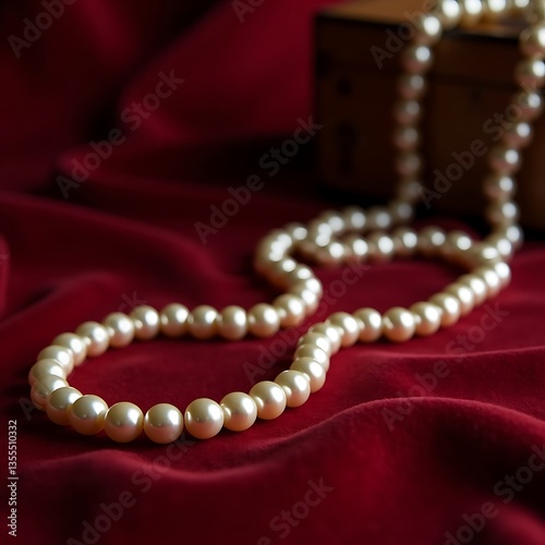 Elegant Pearl Necklace on a Velvet Cloth photo