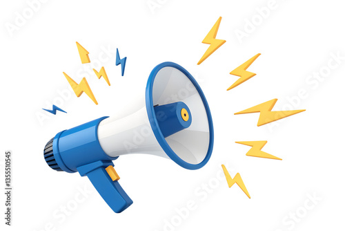 Loudspeaker Megaphone with Lightning Bolts Symbolizing Announcement and Sound