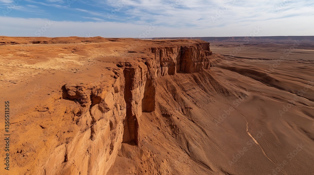 Naklejka premium Impressive rock formations in a vast desert landscape under a bright blue sky with wispy clouds : Generative AI