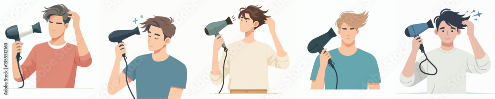 vector of young man using hairdryer vector of young man using hairdryer