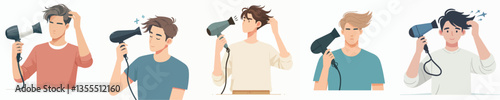 vector of young man using hairdryer