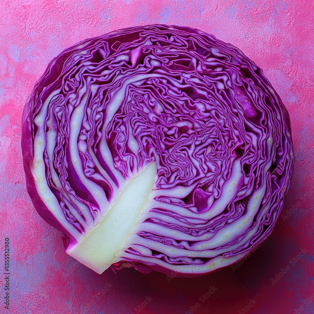 Fototapeta premium Purple cabbage isolate. Red cabbage. Healthy vegetable cabbage. Half, division, fractions, mathematics.