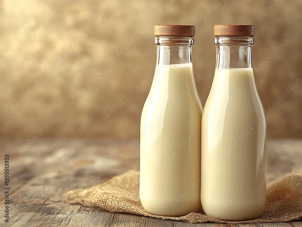 Milk bottles on rustic wood. Milk bottles on rustic wood.