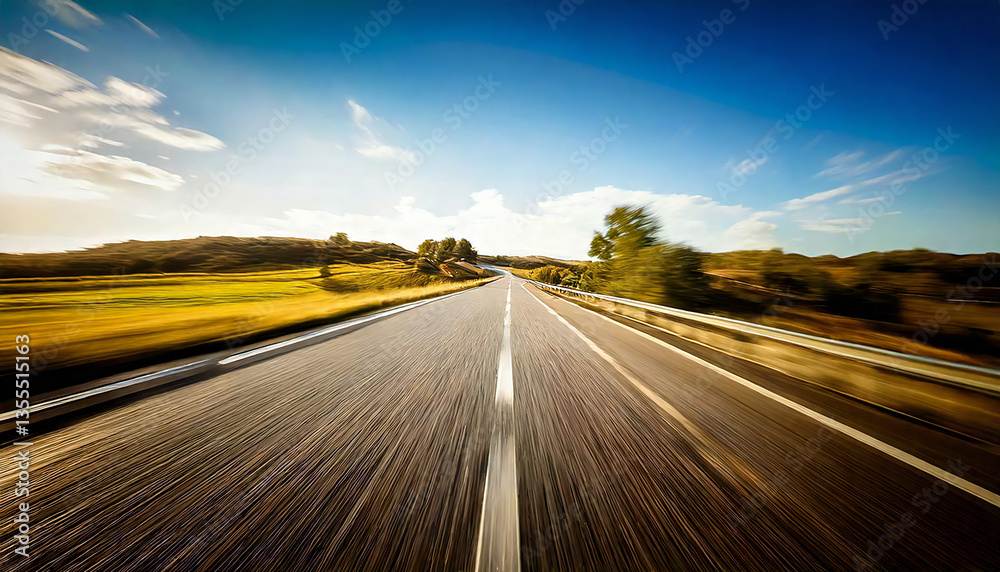 Naklejka premium ぼやけた背景。疾走感のある道路の背景。高い露光のあるスピード感のある道路の素材。Blurred background. Speeding road background. High exposure speedy road material.