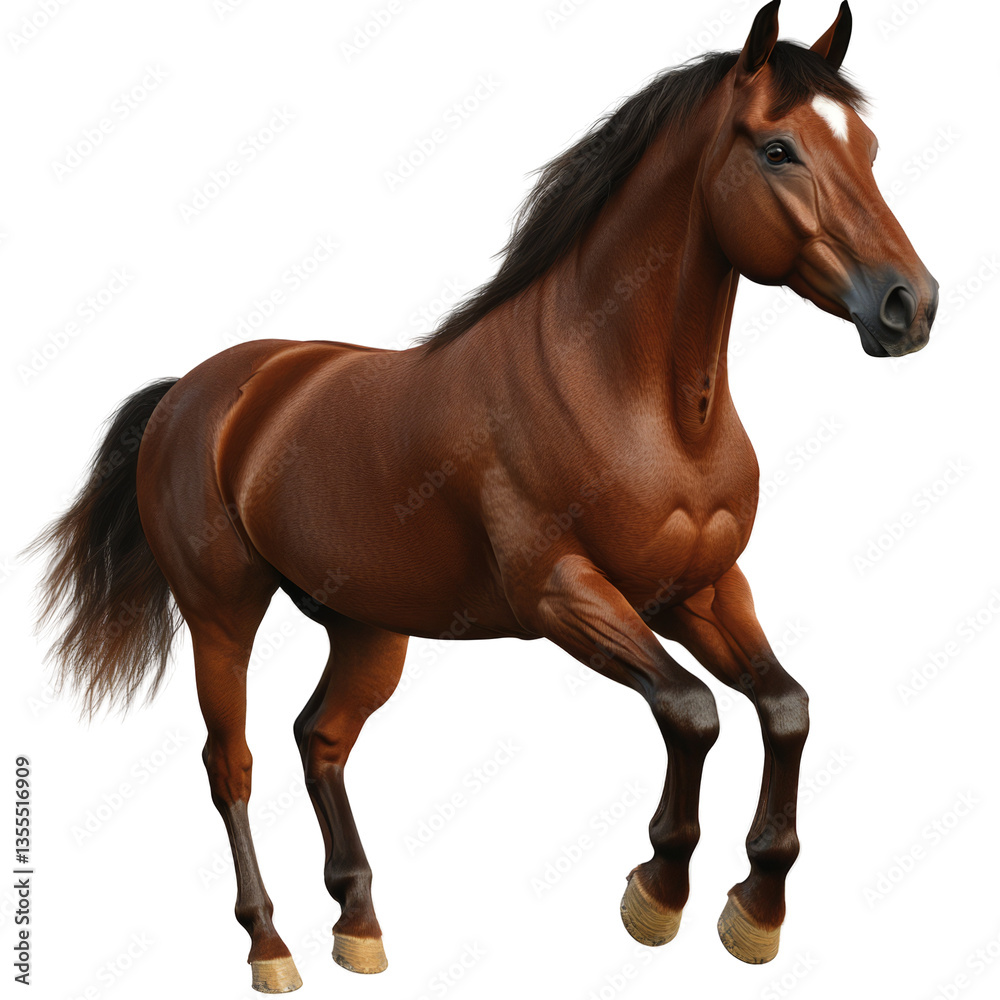 Fototapeta premium Elegant Brown Horse With A White Star On Its Forehead, Standing On Isolated Transparent or white Background