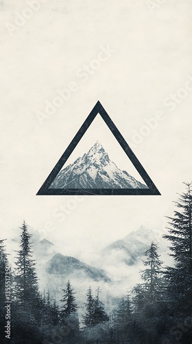 Mountain Peak Framed for Misty Forest.
