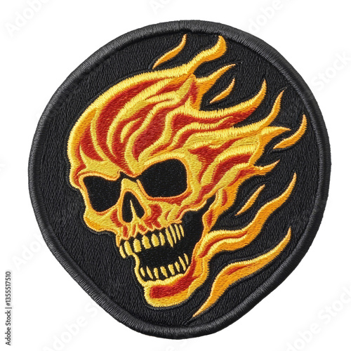 Skull patch with flames design suitable for clothing or accessories