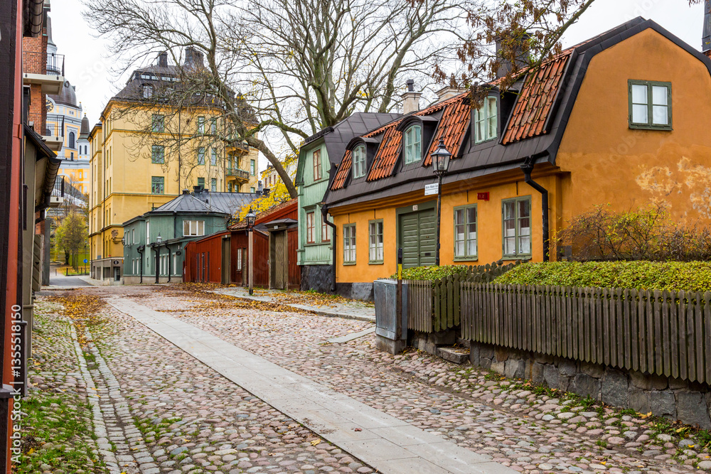 Europe, Sweden, Stockholm, Soder Island, Sodermalm. 19th Century houses nearby Master Mikaels Gata.