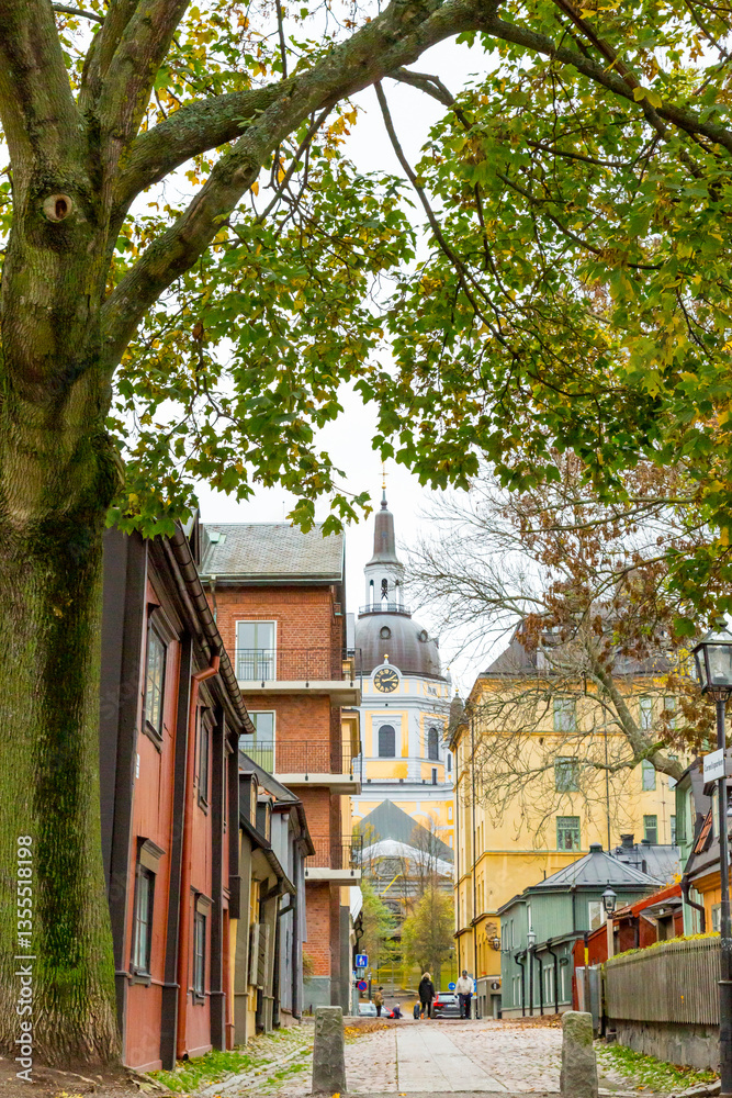 Europe, Sweden, Stockholm, Soder Island, Sodermalm. 19th Century houses nearby Master Mikaels Gata. Fjallgatan.