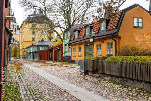 Obraz na płótnie Europe, Sweden, Stockholm, Soder Island, Sodermalm. 19th Century houses nearby Master Mikaels Gata. w salonie