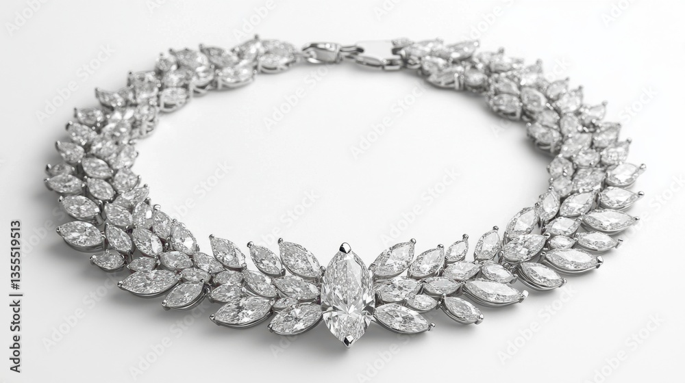 Obraz premium A sophisticated diamond necklace, its round diamonds glistening like fresh morning dew, with a breathtaking marquise centerpiece.