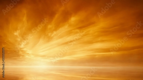 Fototapeta Naklejka Na Ścianę i Meble -  The golden sky above a calm and reflective water surface