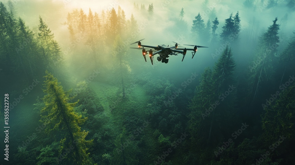 AI-powered drones analyzing forest health. AI-powered drones analyzing forest health.
