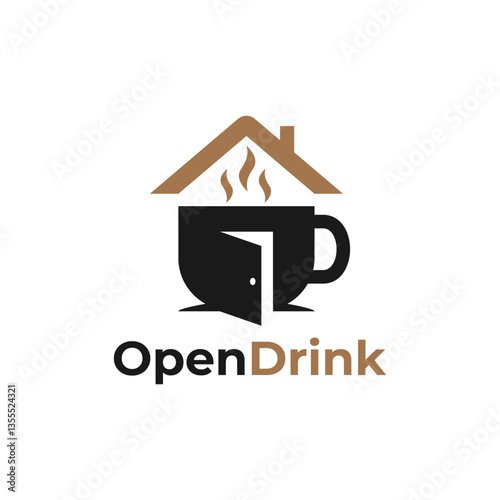 Cup house logo design vector. Cafe coffee or tea drink store shop vector illustration. Drink house logo suitable for cafe, store, shop, restaurant, bar. House logo with cup icon vector.
