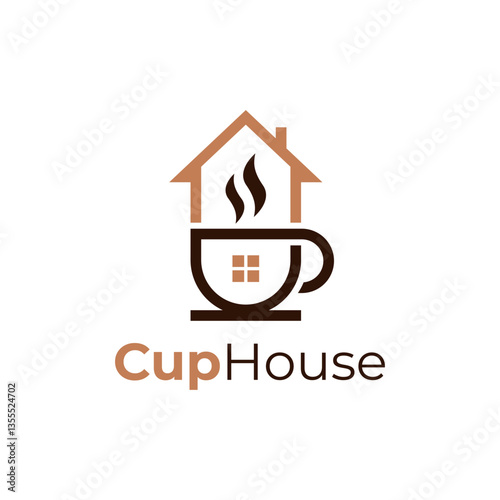 House cup logo drink home design vector. Cafe coffee or tea drink store shop vector illustration. Drink house logo suitable for cafe, store, shop, restaurant, bar. House logo with cup icon vector.